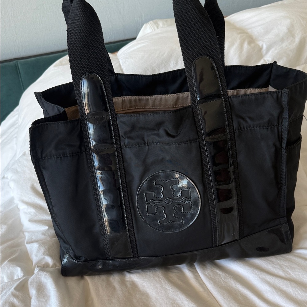 Black Tory Burch Ella Tote Bag with Logo
